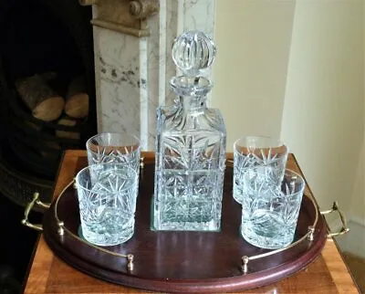Buy Crystal Whisky Decanter Glasses Set On Wooden Tray • 98£