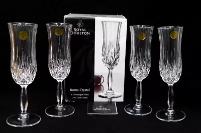 Buy NEW~ Royal Doulton ~ROMA CHAMPAGNE FLUTES Cut Lead Crystal Glasses MIB ~SET OF 4 • 33.03£