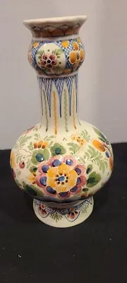 Buy Vintage Dutch Delft Polychrome Multi Color Flowers Floral  11” Vase Signed   • 72.19£