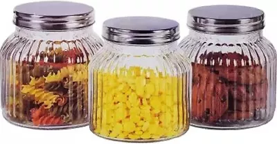 Buy Set Of 3 Glass Tea Coffee Sugar Jars Canisters Storage Vintage Style, 750ML EACH • 9.72£