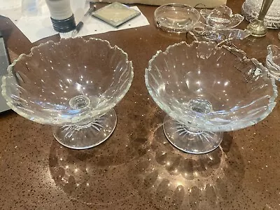 Buy 2 X Vintage Individual Cut Glass Trifle Dishes; 1 X 99% Perfect, 1 X Large Crack • 3.99£