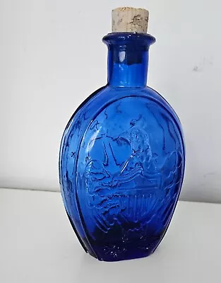 Buy Vintage Cobalt Blue Glass Bottle With Cork | Eagle & Cornucopia Pattern Rare • 19.90£