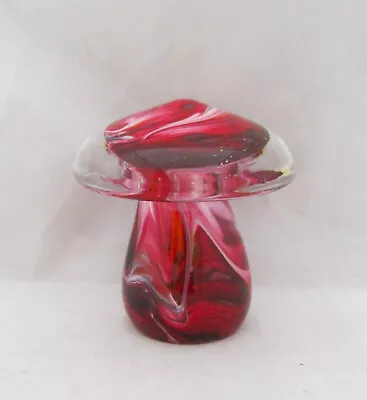 Buy Art Glass Mushroom Paperweight, Signed, Red & White Swirled, Clear Cased • 9.50£