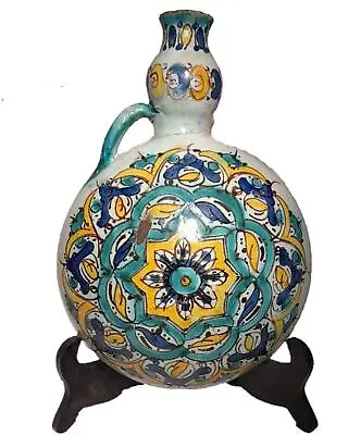 Buy Moroccan Tin Glazed Earthenware Or Faience Pilgrim Water Flask Antique 19th C • 125£