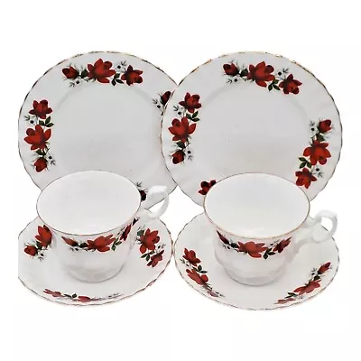 Buy Crown Fenton Red Roses 2x Trios Teacup Saucer And Snack Plate Bone China VGC • 11.99£