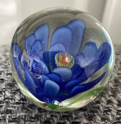 Buy Vintage Small Blue Flower Glass Paperweight 200g • 4£