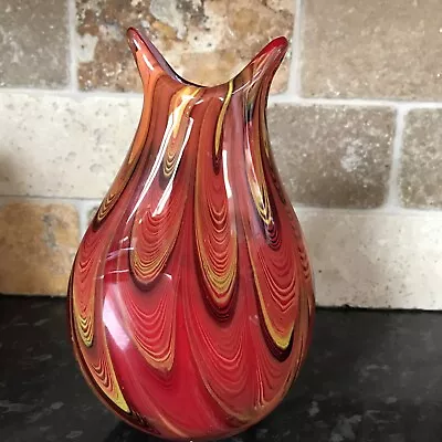 Buy Vintage Vetri Di Murano Orange/Red/Yellow Vase Art Deco 18.5cm • 30£