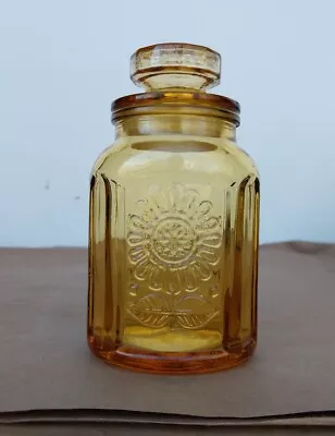 Buy Wheaton NJ Amber Glass Embossed Sunflower Canister Jar Vintage 1970s • 24.02£