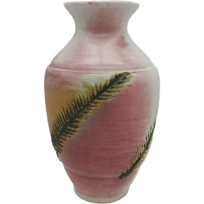 Buy Handmade Impressed Leaf Pottery Vase - 8  Pink Green Botanical Foliage Signed • 18.03£