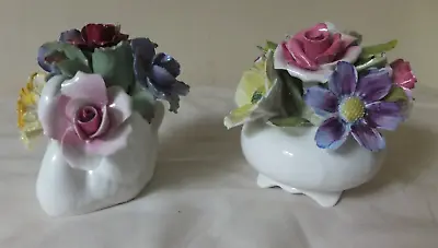 Buy 1Ainsley Floral Swan & 1Royal Adderley Hand Painted Bone China Posy Bowls Basket • 10.75£