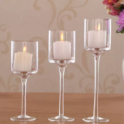Buy Set Of 3 Tall Glass Elegant Candle Holders Centrepiece Tea-Light Wedding Candles • 10.95£