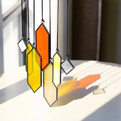 Buy 7 Pcs Stained Glass Window Hanging Sun Catcher Art Element Earth Tone Home Decor • 67.67£
