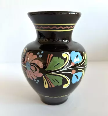 Buy Foreign Brown Hand Painted Pottery Vase 14.5cm Tall • 1.99£
