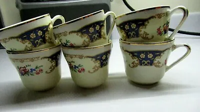 Buy Vintage Portland Cobridge Pottery  Floral Bouquet  Blue Design Six Small Cups   • 8.99£