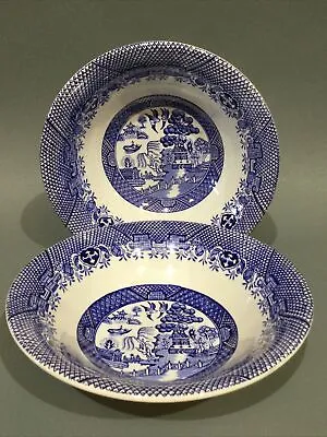 Buy Barratts Blue & White China Willow Pattern 2 X Soup Cereal Bowls • 7.95£