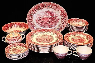 Buy Vintage Alfred Meakin  The Courtship  (Romance) Pink Transferware Dinnerware • 3.78£