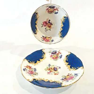 Buy Royal Sutherland Staffordshire Floral Flowers Blue Tea Cup & Saucer England • 15.17£