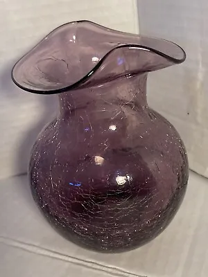 Buy 5” Flower Vase Purple Crackle Glass Ruffle Rough Pontil EUC • 16.86£
