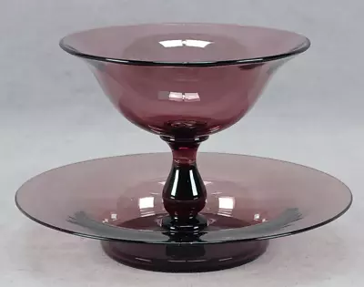 Buy Antique Pairpoint ST-5016 Amethyst Blown Glass Sherbet & Under Plate • 117.90£