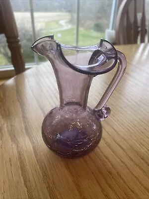 Buy Vintage MCM Hand Blown PURPLE CRACKLE Glass Mini Pitcher 4.5” Tall PERFECT • 13.50£
