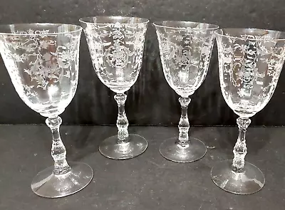 Buy 4 Fostoria NAVARRE Water Goblets Clear Glass Etched Floral Vintage - Nice • 70.87£