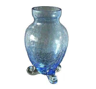 Buy Art Deco 1930s Blue 3-footed Translucent Blue 'crackle Glass' Vase Mid-size • 19.50£