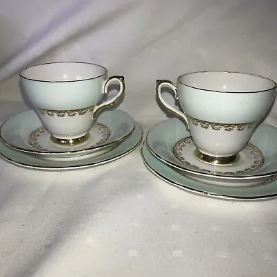 Buy Royal Sutherland Bone China Harlequin Pale Green & Gold Cup, Saucer & Side Plate • 16.99£