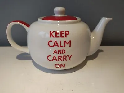 Buy Keep Calm And Carry On Fine China White Red Teapot Kitchenware • 7.99£