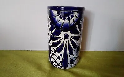 Buy Mexican Talavera Pottery Cobalt Blue Vase Cylinder Tumblers 5.25  • 15.12£