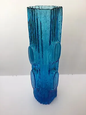 Buy Japanese  My Lady  Bark Textured Turquoise Blue 10” Art Glass Vase, JAPAN 1970s • 24£
