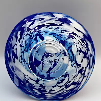 Buy Gibraltar Studio Art Glass Bon Bon Footed Pedestal Blue White Swirl Dish Stand • 34.95£