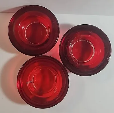 Buy Vintage Set Of 3 Art Glass Red Flash Votive Tea Light Candle Holders Valentines  • 23.71£