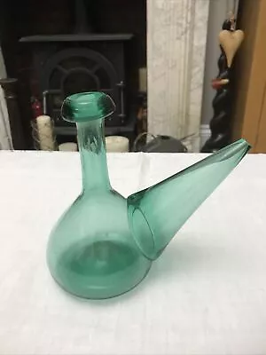 Buy Spanish Hand Blown Green Glass Porron Wine Pitcher Decanter Pourer 7.5” Vintage • 22£