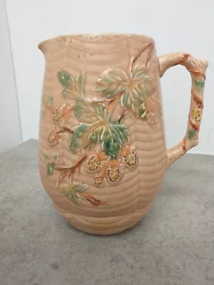 Buy Art Deco 8” Arthur Wood Relief Moulded Pink Bramble Jug Vase Branch Handle (H12) • 9.99£