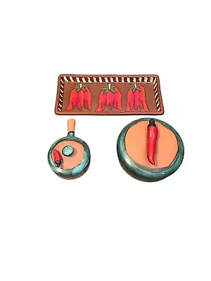 Buy Handmade Rectangular Tray Jalapeño Green Drip Glazed Pottery Set Sign AE 97 • 160.34£