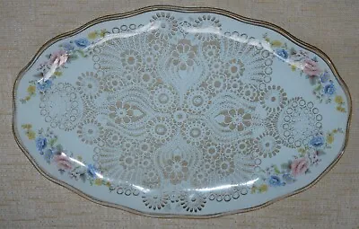 Buy Vintage Chance Glass Oval Dish Platter Plate With Lace And Floral Pattern • 8£