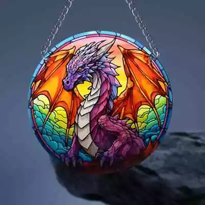 Buy Dragon Design Suncatcher Stained Glass Effect Home Decor Christmas Gift • 6.85£