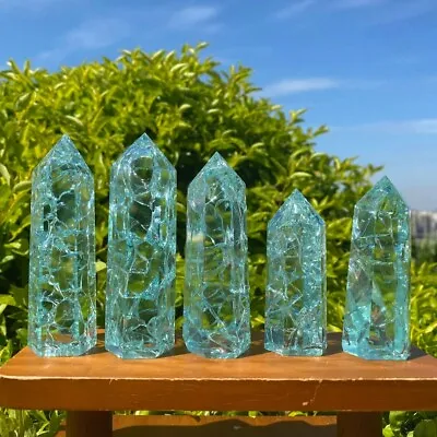 Buy Wholesale Lot 1 Lb Blue Crackle Glass Obelisk Tower Crystal Wand Energy • 31.31£