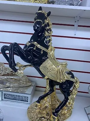 Buy Black/Gold Italian Style Horse 44cm  Standing Bling Ornament  Crushed Diamond • 44.99£