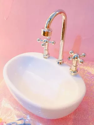 Buy Dolls House 1/6 Scale Miniatures White Sink Basin W/ Faucet Bathroom Furniture • 7.79£