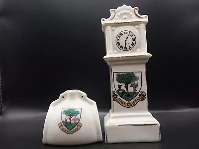 Buy Goss/Crested China - HUNTINGDON CRESTS - Grandfather Clock , Canterbury Bottle. • 6£