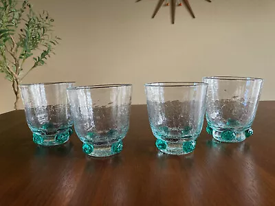 Buy Blenko Pre-Designer Crackle Cocktail Glasses With Turquoise Rosettes - Set Of 4 • 72.32£