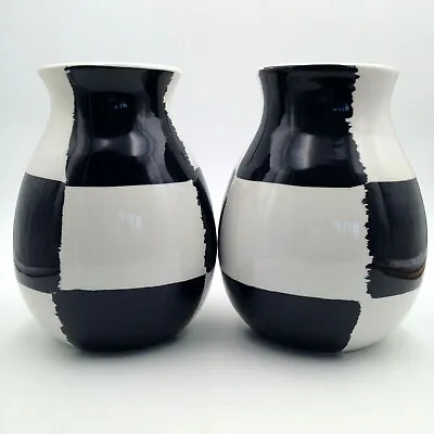 Buy Bitossi Italy Seta Pottery Vase Pot Pair Abstract Blur Black White Check 8 Inch • 75.90£