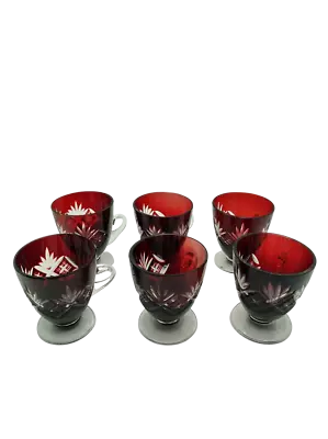 Buy Vintage Cranberry Glass Aperitif Cups Boxed Set Of 6 • 35£