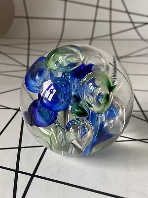 Buy Langham Glass House Paperweight Cobalt Blue & Green Controlled Bubbles Vintage • 18.99£
