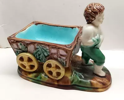 Buy Lovely Genuine  Antique Victorian  Majolica Boy With Cart Figure  C1880 • 100£