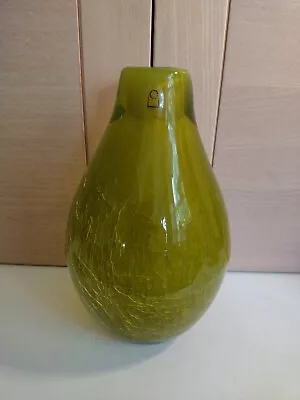 Buy Vintage Ichendorf Italy Heavy Lime Green Cased Art Glass Crackle Vase Signed  • 40£