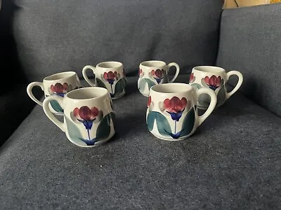 Buy Vintage Iden Studio Pottery Bloomsbury Style Small Expresso Coffee Cups Set Of 6 • 19.99£