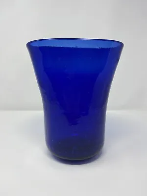Buy VINTAGE Blenko Cobalt Blue Sapphire Crackle Glass 8.5” Hand Blown Vase • 47.36£