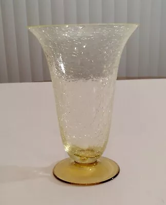Buy Vintage Art Deco Style Crackle Glass Vase Yellow/Amber 6-3/8” • 14.36£